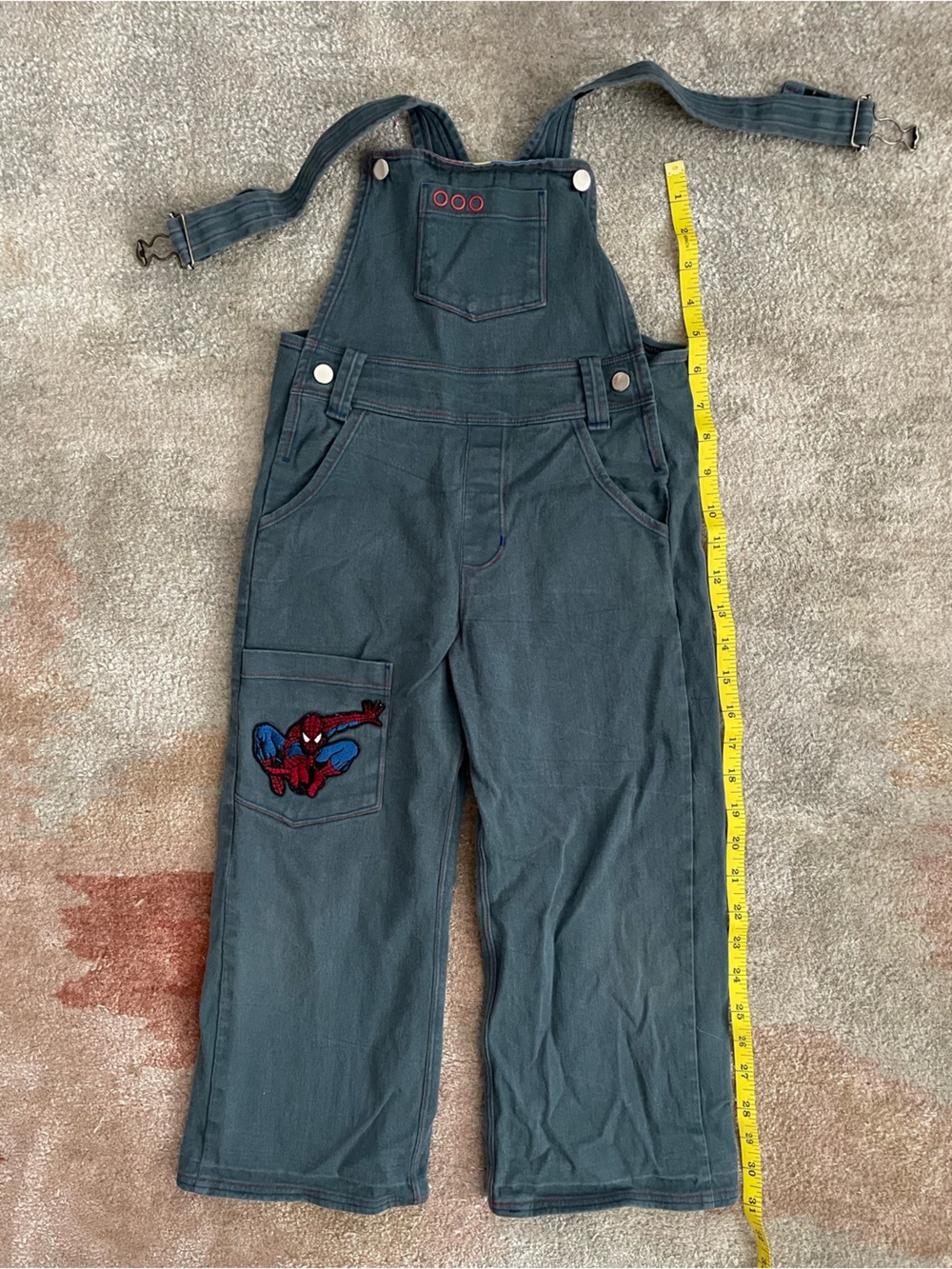Spider-Man Blue Gray Cargo Overalls with Embroidered Accent